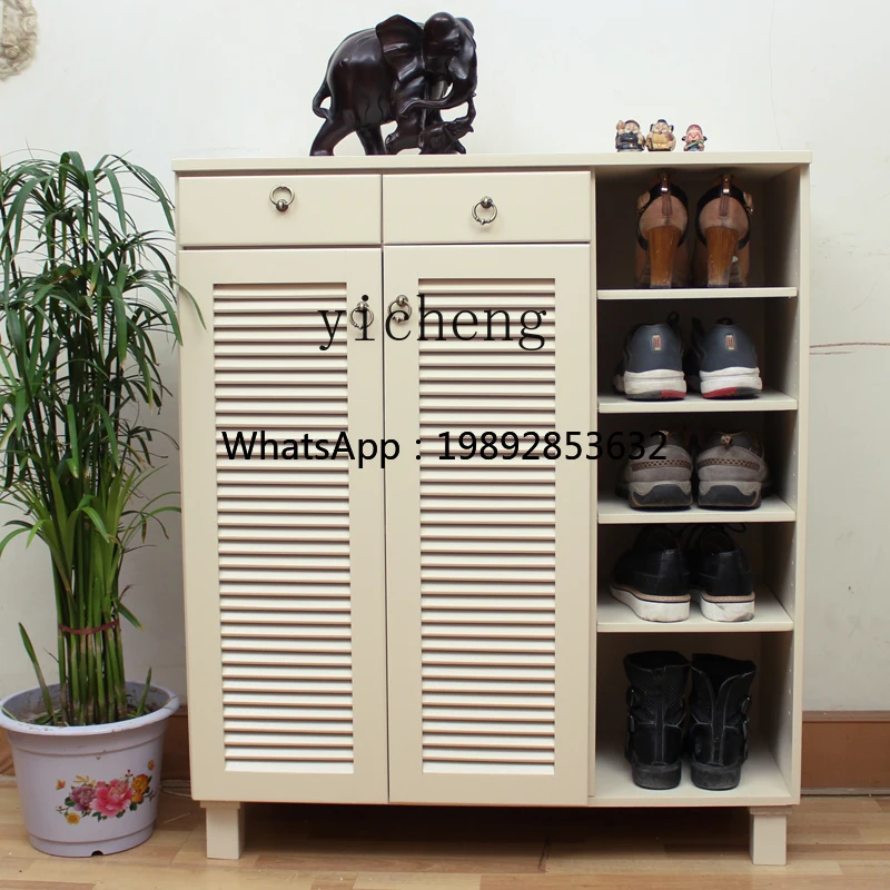

XLL Solid wood shoe cabinet louver door large capacity shoe cabinet complete ivory white shoe rack multi-layer opposite door
