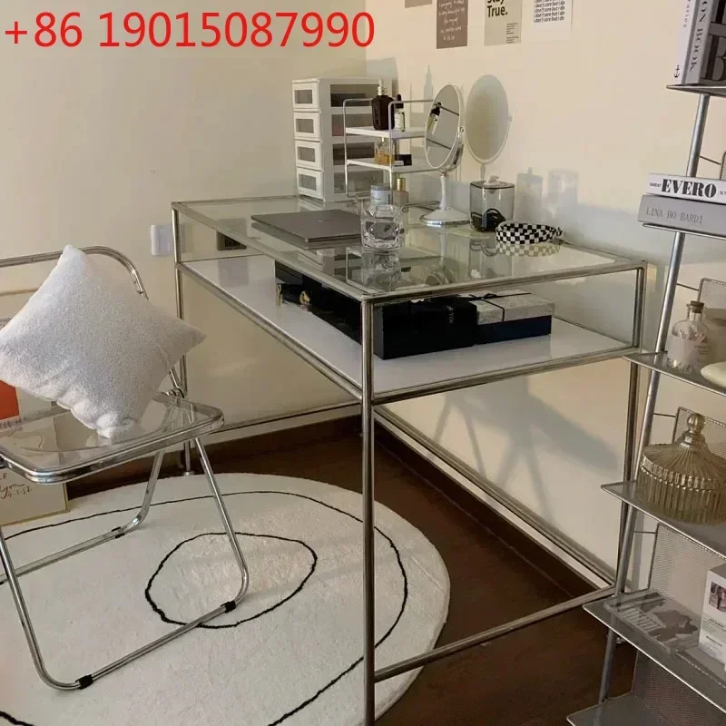 Medieval stainless steel Zhongdao light luxury metal transparent glass dressing table