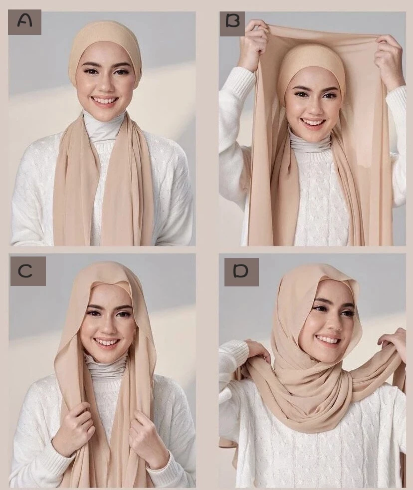 Jilbab Instan dengan Topi Sifon Polos Jilbab Jersey untuk Wanita Kerudung Muslim Islam Jilbab Topi Syal untuk Wanita Muslim Jilbab