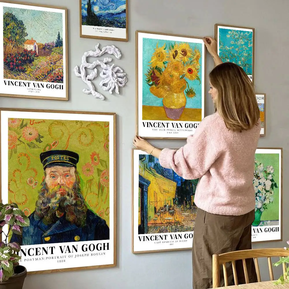 V-Van Gogh Art طباعة وملصقات ذات نوعية جيدة غرفة عتيقة ديكور المنزل مقهى لوحة جدارية فنية جمالية #1