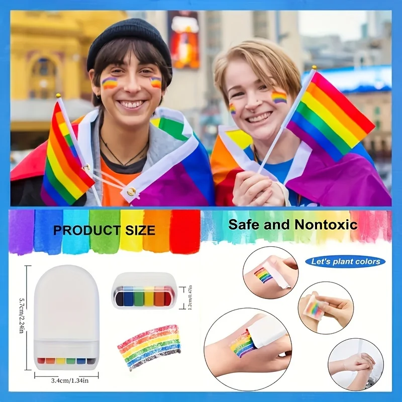 6 Colors Rainbow Face Paint Stick Long-Lasting Color Body Tattoo Color Oil Paint Pen for Face Painting Body Art and Cosplay