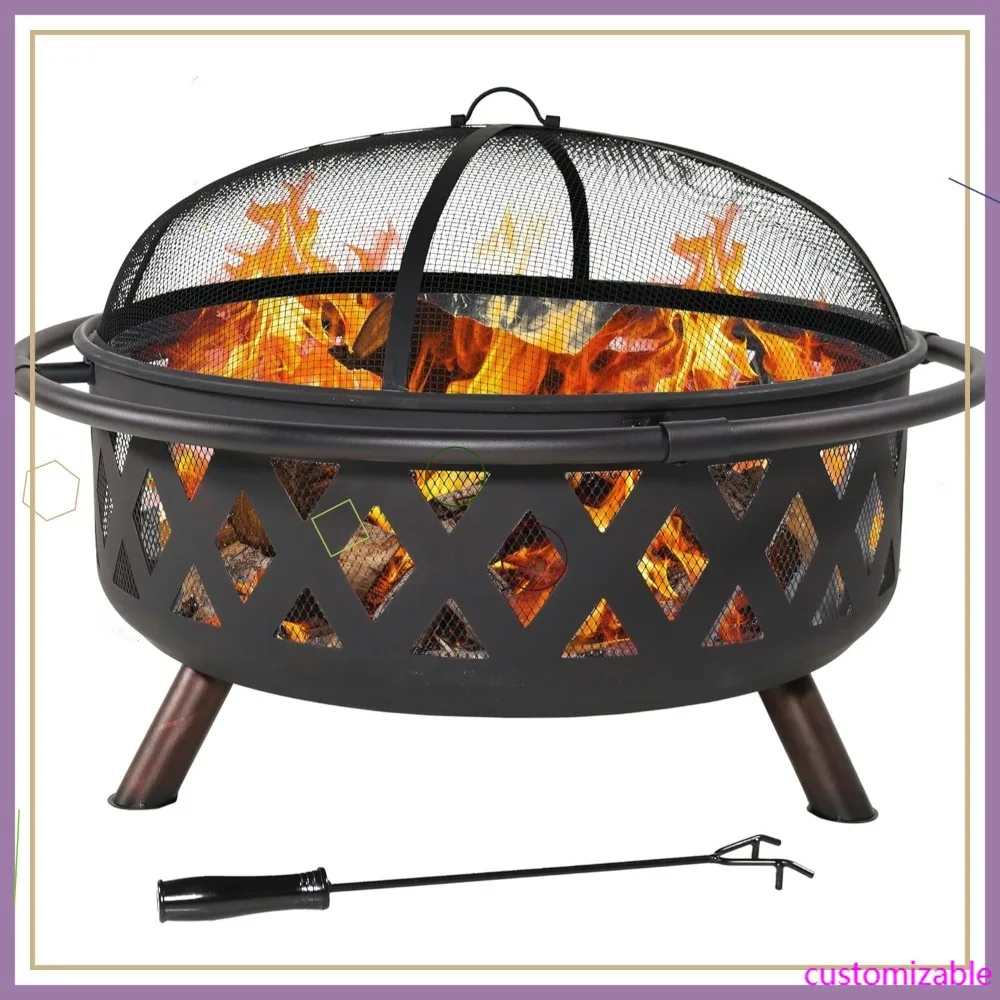 

36-дюймовый уличный очаг для сжигания дров черного цвета с защитным экраном, крышкой и лопаткой для патио и заднего двора