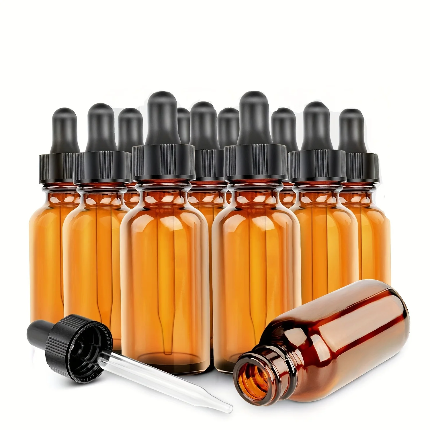 

12Pcs 5ml- 50ml Empty Dropper Bottle Refillable Amber Glass Pipette Bottles for Essential Oil Aromatherapy Liquid Dropper Bottle