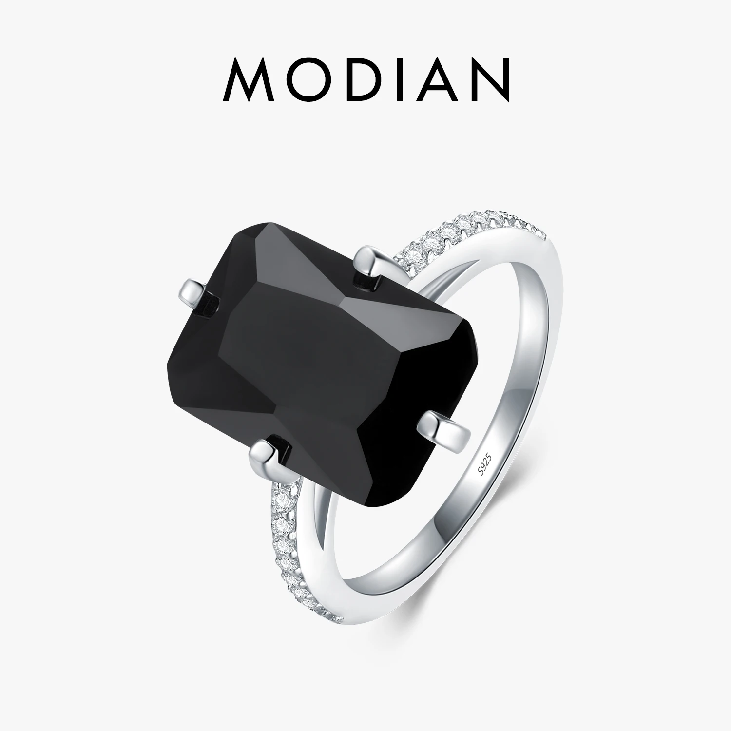 Modian High Quality Solid 925 Sterling Silver Ring For Women Fashion Black Crystal Luxury Party Jewelry Finger Silver Rings Anel