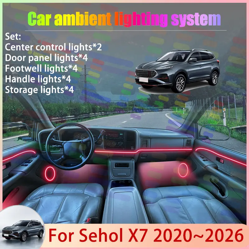 For Sehol X7 2020~2026 2021 JAC Jiayue JS7 KMC K7 2/24 in 1 Car Atmosphere Light Lamp RGB Shade Ensemble Streamer Atmosphere Set