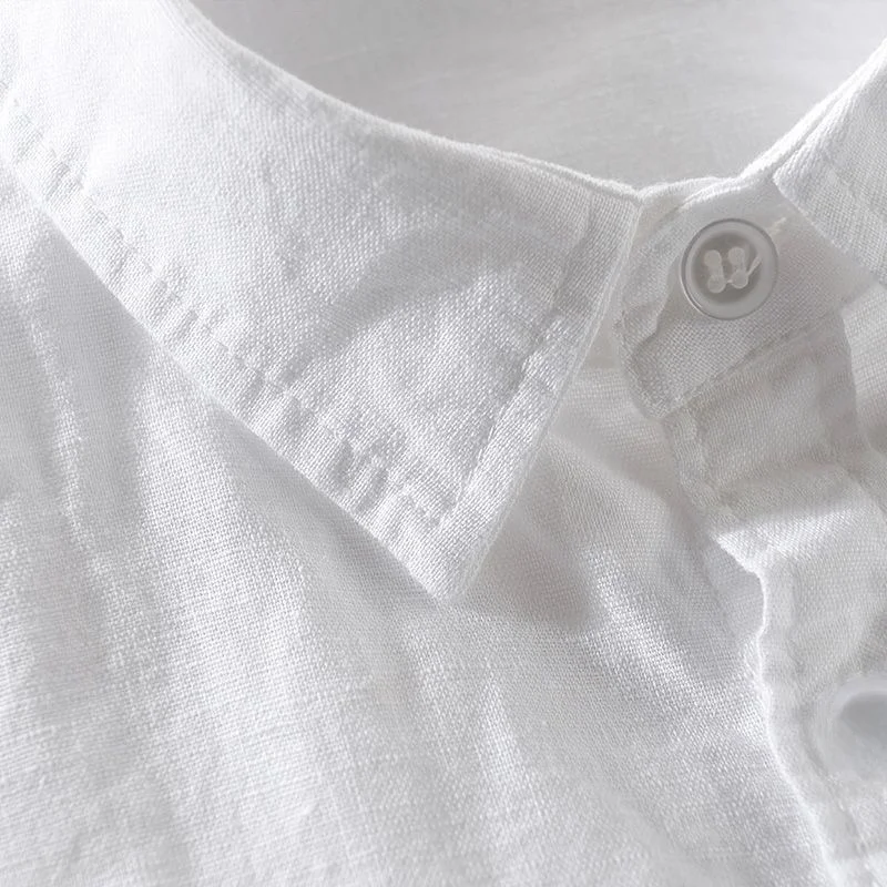 

Men's Pure Cotton Linen Casual Loose irt ort Sve White Cotton Linen Long Sve Button up Youth Faion Summer Thin