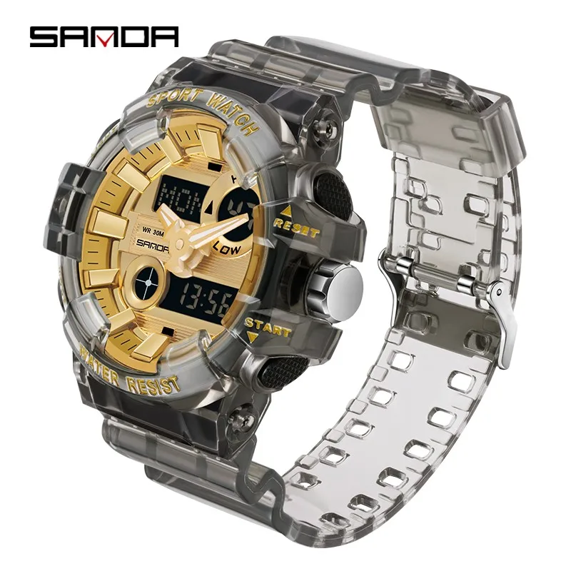 2022 Sanda Sport Watch Men Waterproof Top Brand Digital Watches Transparent Band Dual Display Quartz Wristwatch Reloj De Hombre