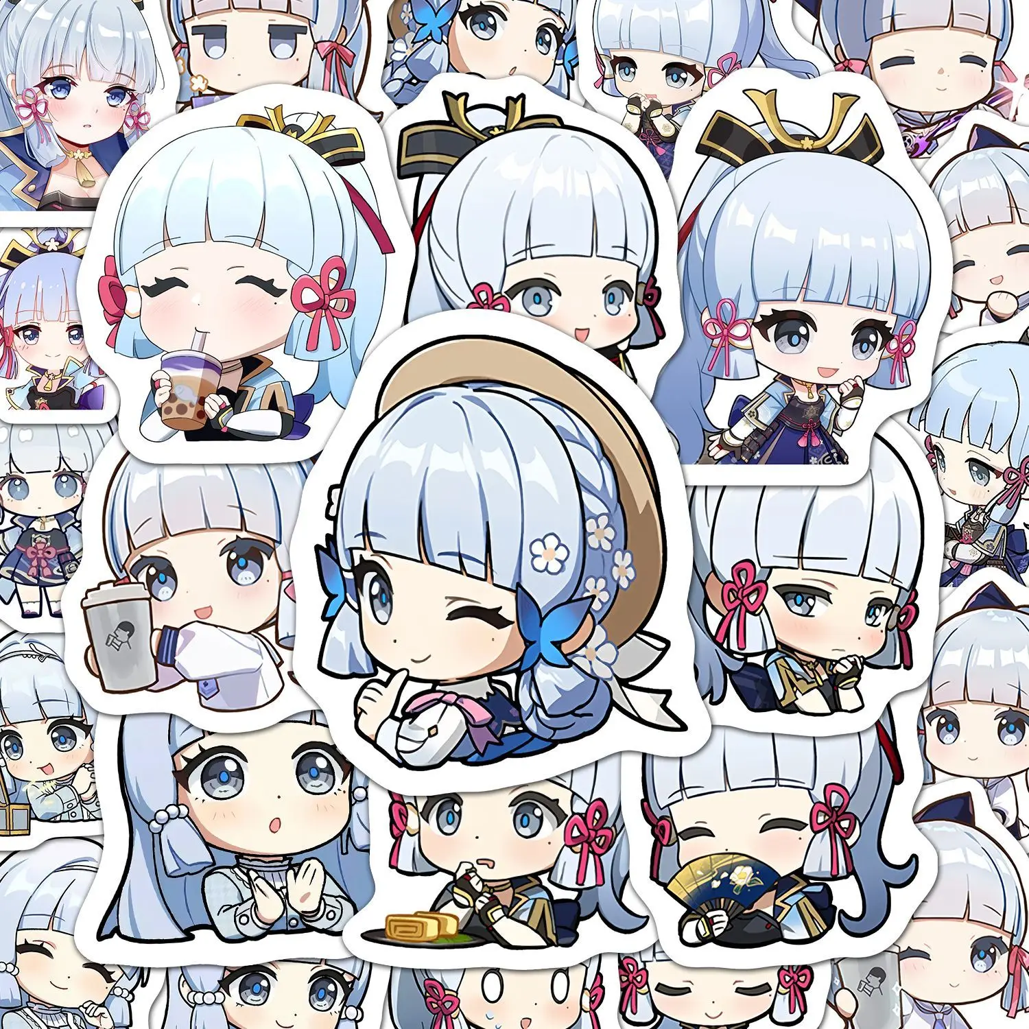 Kamisato Ayaka 60Pcs Genshin Impact Anime Student Stickers Decoration Laptop Phone Suitcase Notebook Label Stationery Sticker view 2