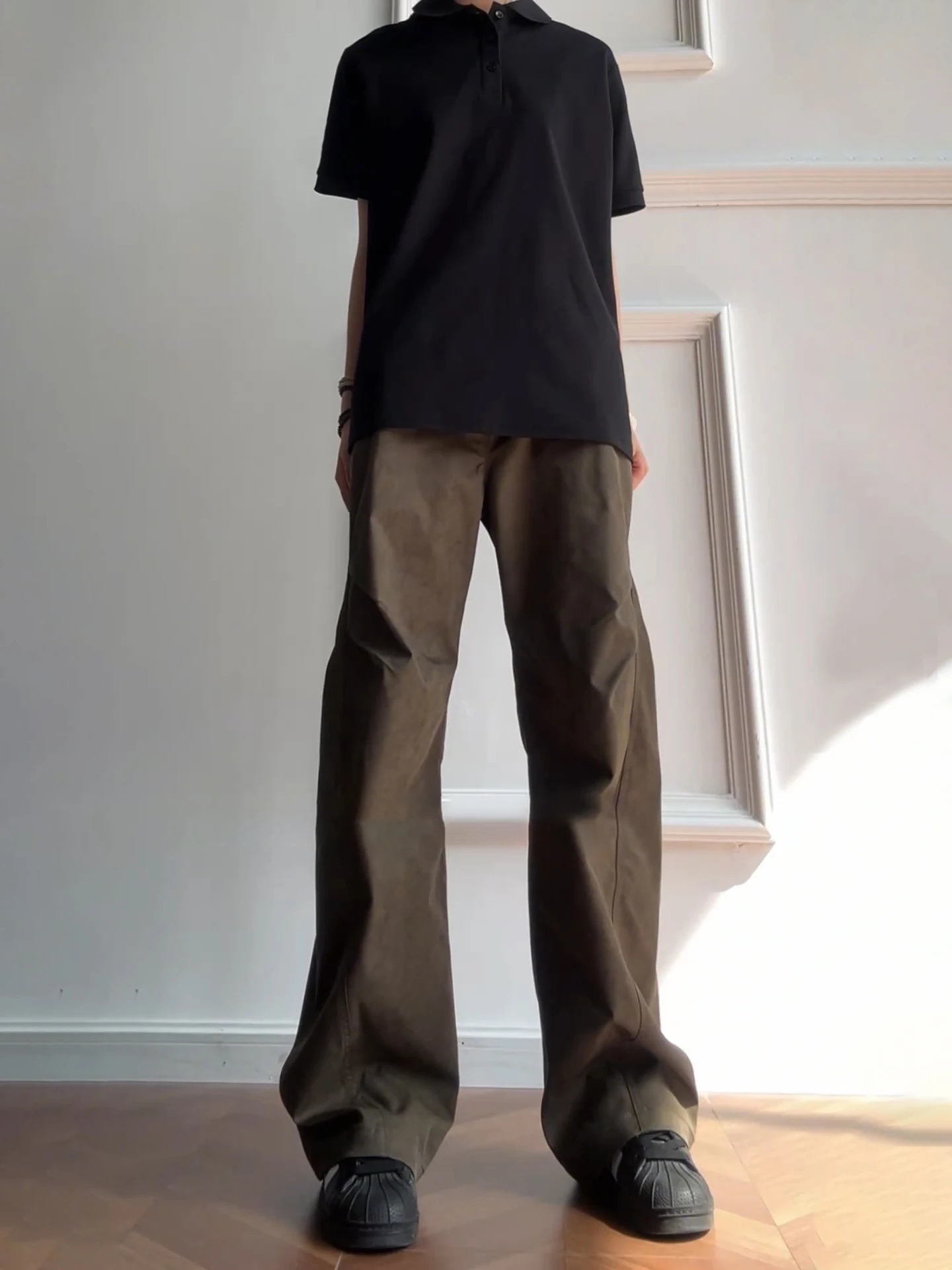 

American Retro Folded Soldier Work Pants Men's OOTD Casual Slimming Knife Leisure Pants Polyester Fiber Straight Leg Trousers