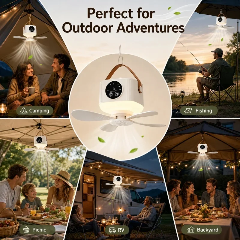 2026 New Portable Rechargeable Ceiling Fan Wireless USB Hanging Fan for Student Dorm Bed Outdoor Camping
