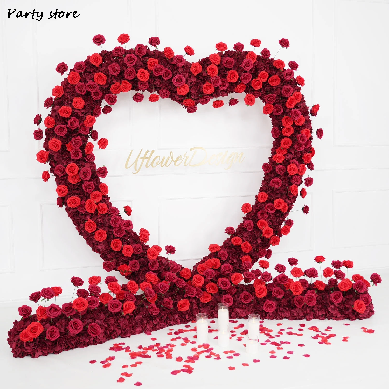 Red Rose 5D Artificial Flower Wall Wedding Backdrop Fabric Floral Hrart Arch Wall Window Display Event Party Props Flower Row