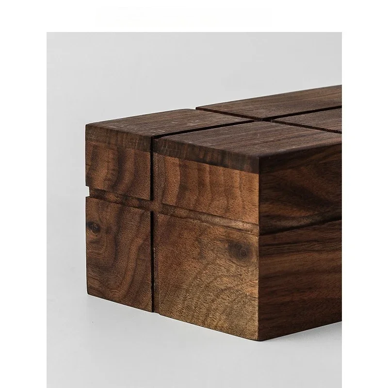 Wabi Sabi Solid Wood Tissue Box, Walnut Finish Paper Napkin Holder, Minimalist Nordic Coffee Table Decor for Living Room Desktop