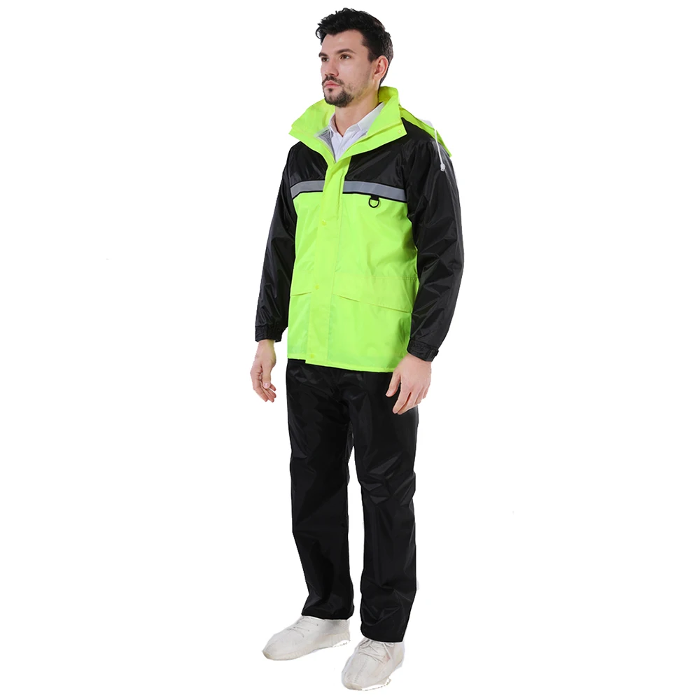 Waterproof Hooded Rainsuit Reflective High Visibility Traffic Workwear Safety Windproof Rain Coat Pants Set