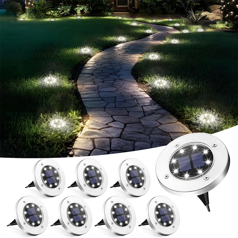 

8/20LED Solar Power Disk Light Outdoor Garden Solar Underground Light Deck Light Spotlight Buried Solar Led Lamp Garden Decor