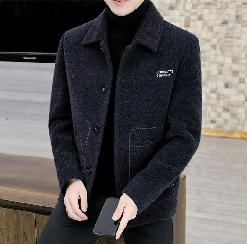 2024 Autumn Winter New Men\'s Wool Blends Thickened Jacket Coat Korean Version Slim Fit Casual Business Short Men\'s Coat