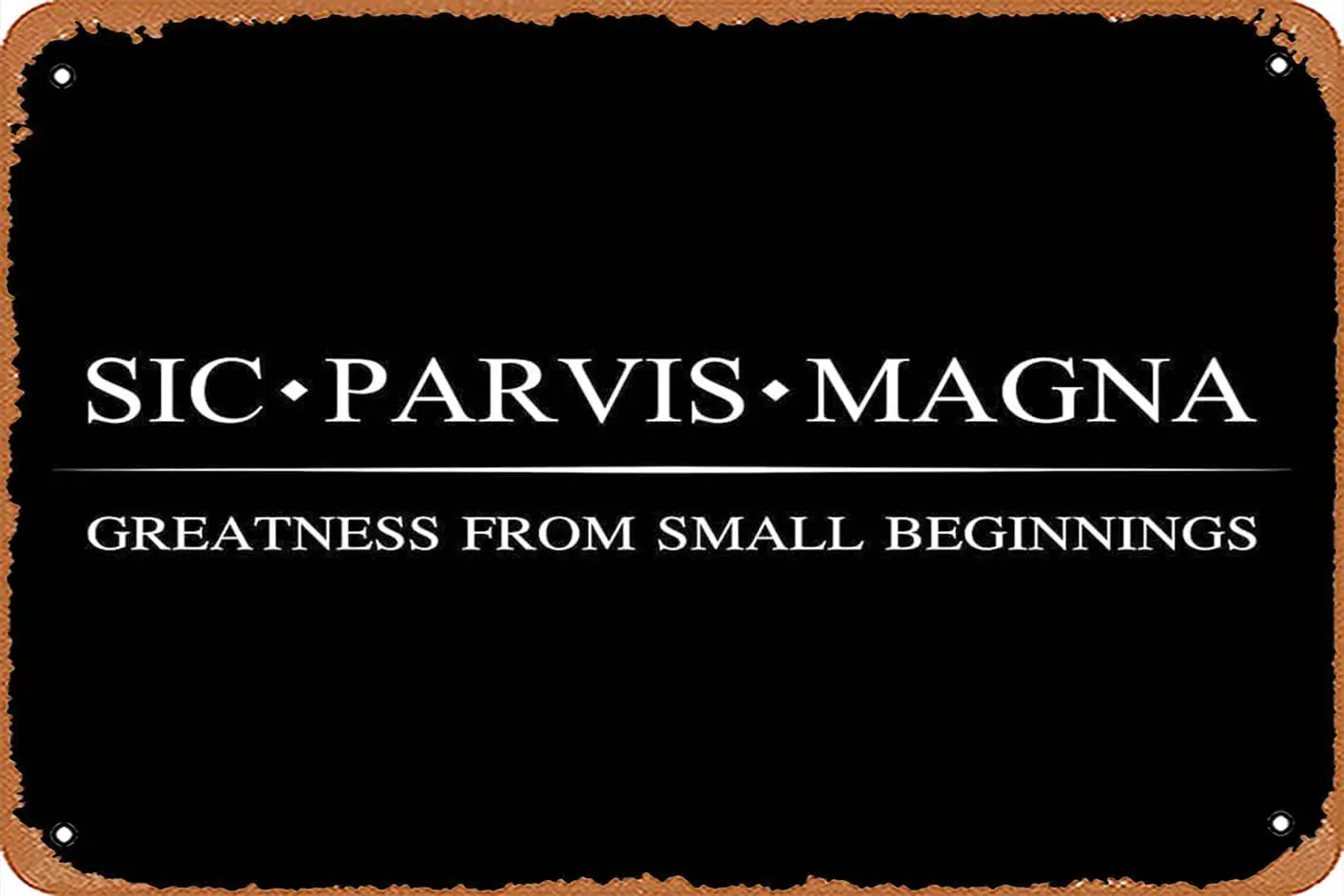 1p,muecddoa Wall Decor Sign - Sic Parvis Magna w/Translation - White Poster -  Inch Vintage Look Metal Sign,Bar, Man CAVE Art De