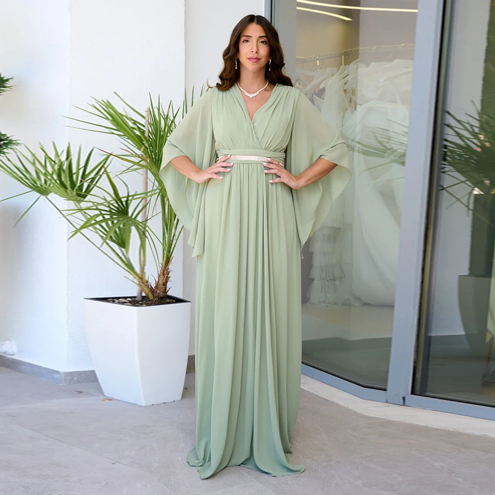 Elegant Mother of The Bride Dress V Neck Shinny Sashes Chiffon Evening Gowns Floor Length Cocktail Night Party Dress Customized