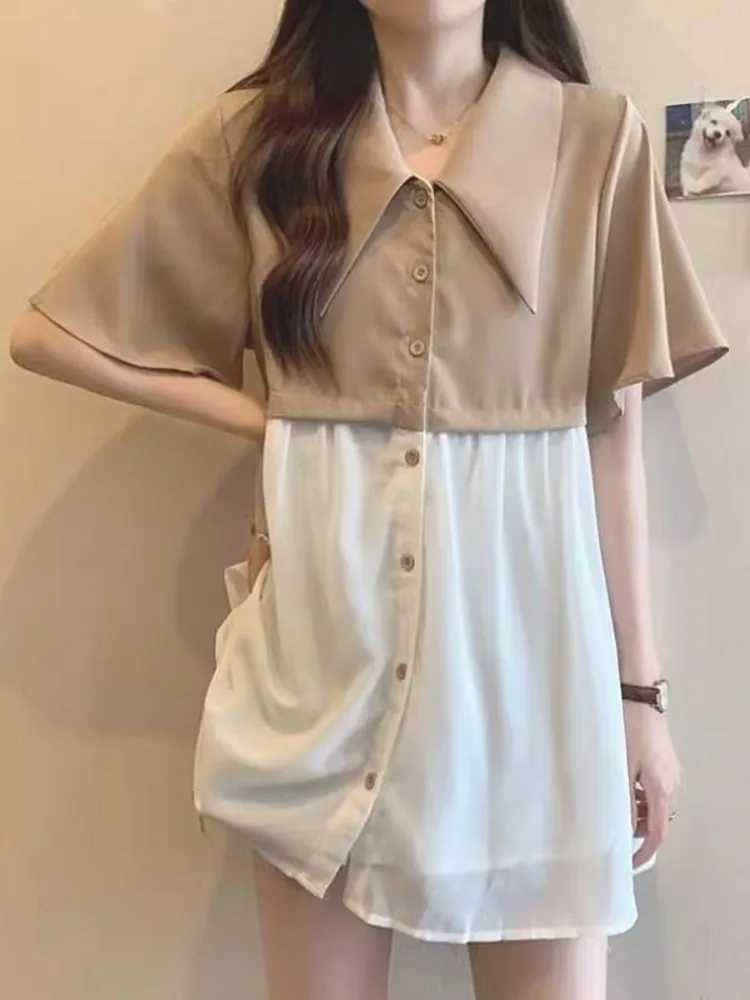 

Women's Chiffon ort Sve irt Loose Fit Design Summer New Sle plus Size Slimming Effect Korean Version Collar Top