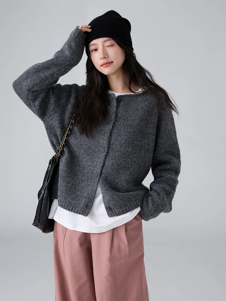 

Мягкий кашемировый вязаный кардиган Drawwind, женский повседневный свитер с круглым вырезом, свободный крой, осенняя новинка, стиль для поездок на работу