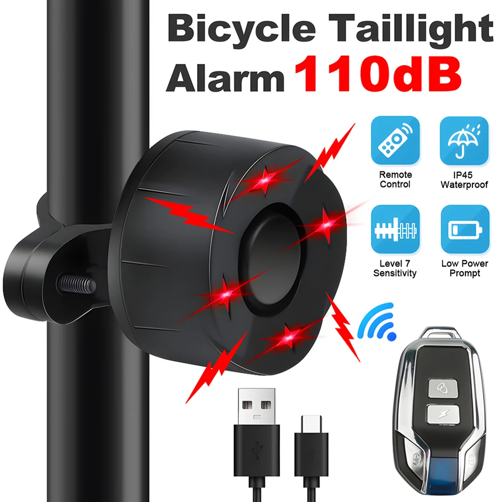 

Bicycle Burglar Alarm Taillight Waterproof Brake Sensing Tail Lamp Remote Control USB Charging Burglar Alarm Bike Rear Lamp