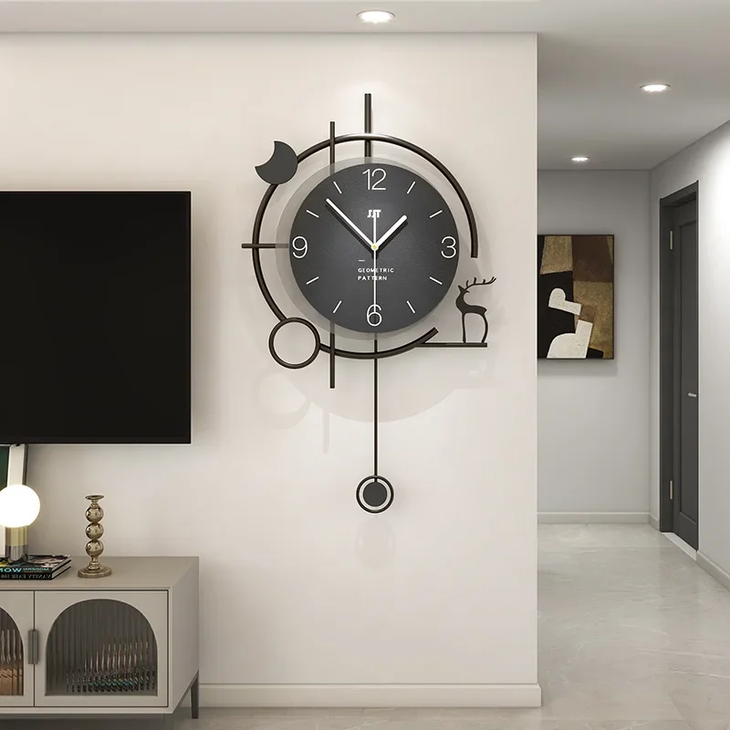 For Nordic Wood Swing Wall for Living Room, Home Decoration, Modern Watch, Art, Quartz, Silent Clocks,