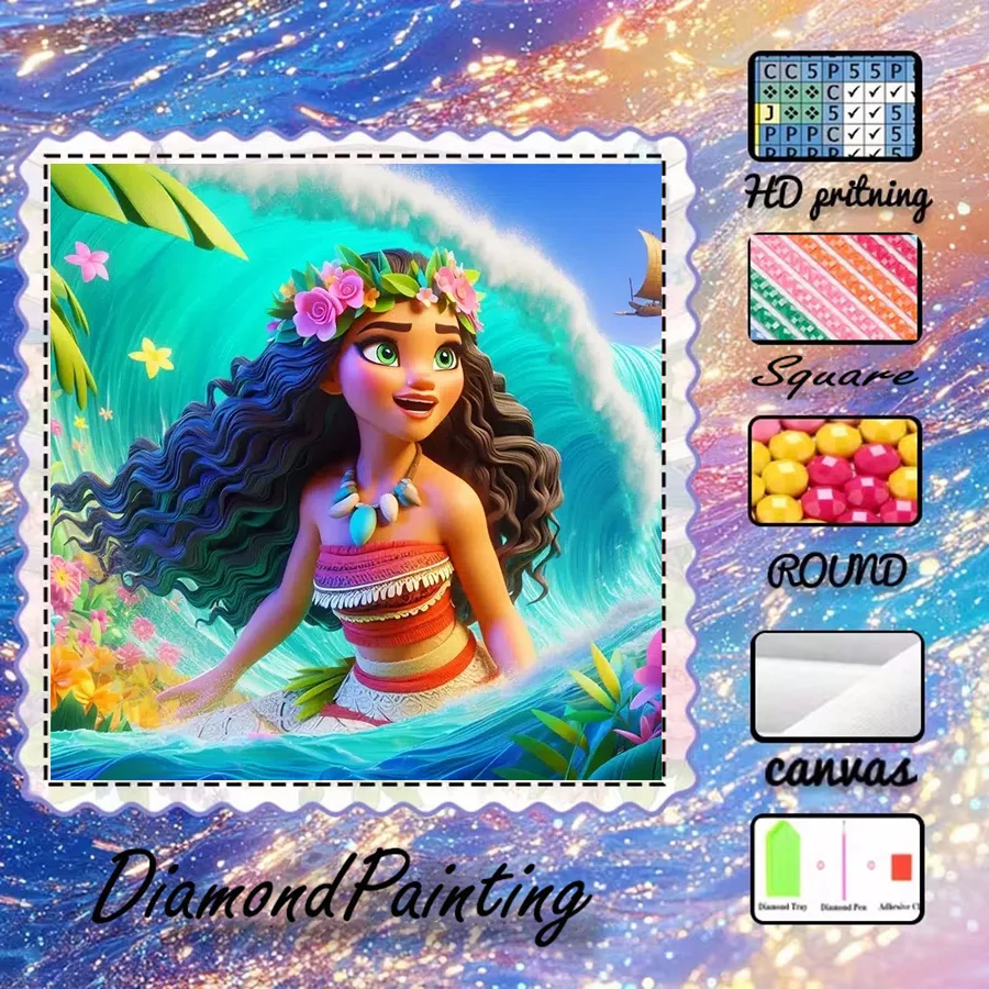 1 pièce - Potdemiel-5D-DIY - Tissu floqué - Perceuse spéciale - Kit de peinture diamant - Ondes, Princesse - Diamond Art