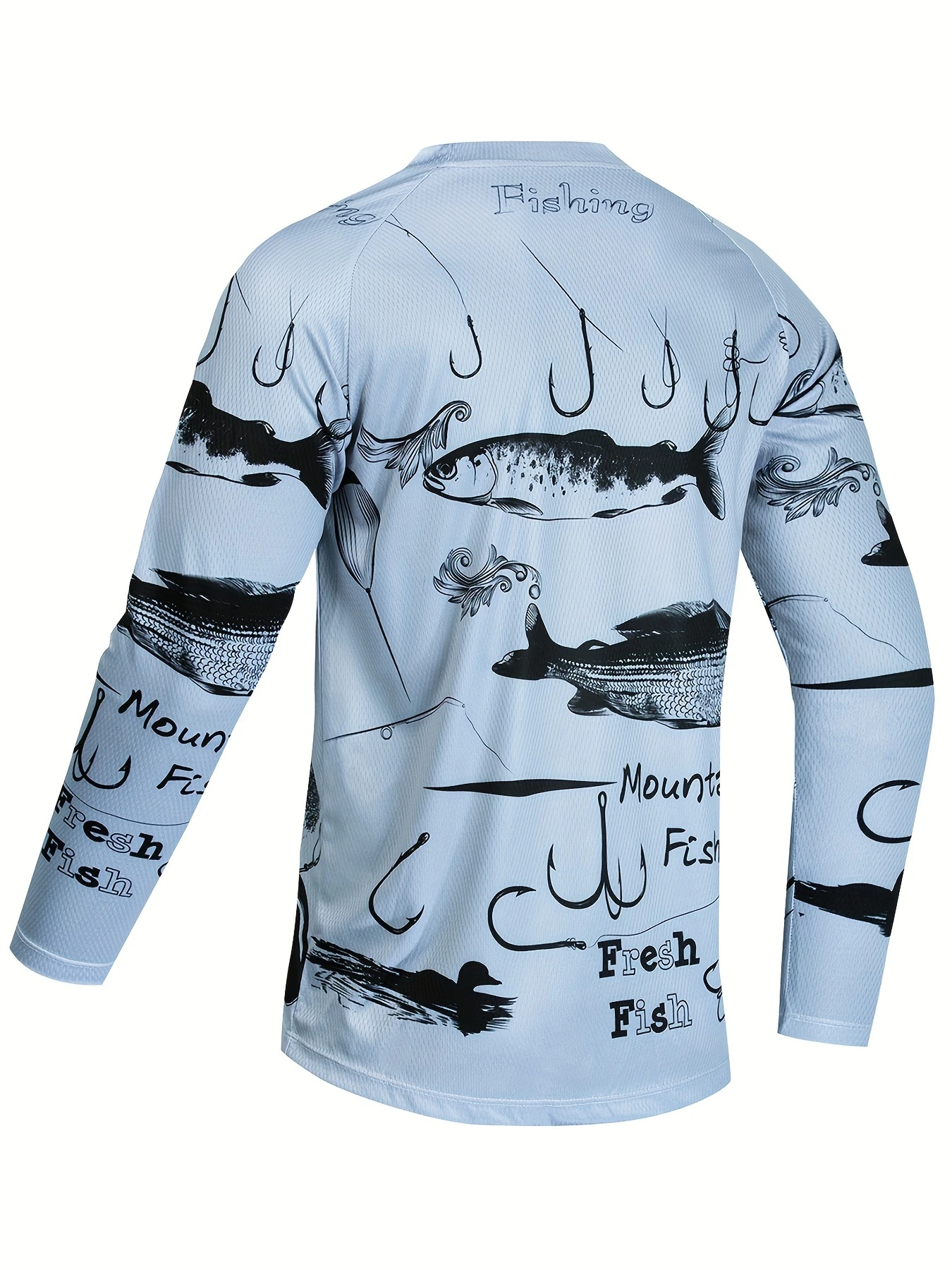 Bass Fish Skeleton Hook Pattern Long Sleeve Fishing Jersey Family Matching Angler Outdoor Printed Casual Daily Wear Tee Top view 6