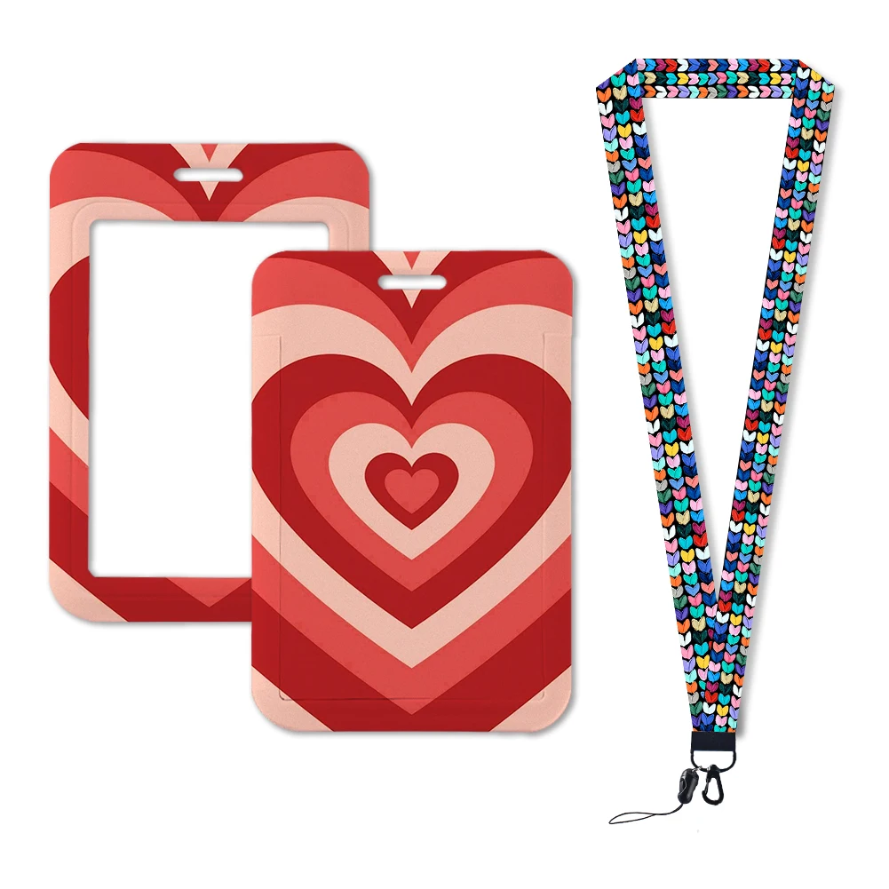 Heart Design Card Holder Lanyards Credit Card Case Neck Strap Keychain ID Badge Holder Worker Decoration Hang Rope