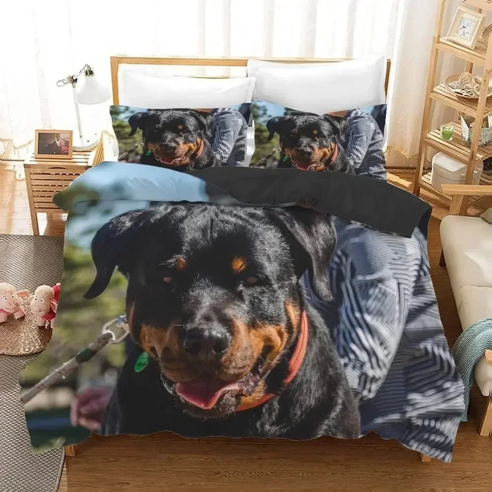 Animal Rottweiler Duvet Cover Twin Black Rottweiler Twin Bedding Set For Dog Lover Polyester Double Queen King Quilt Cover