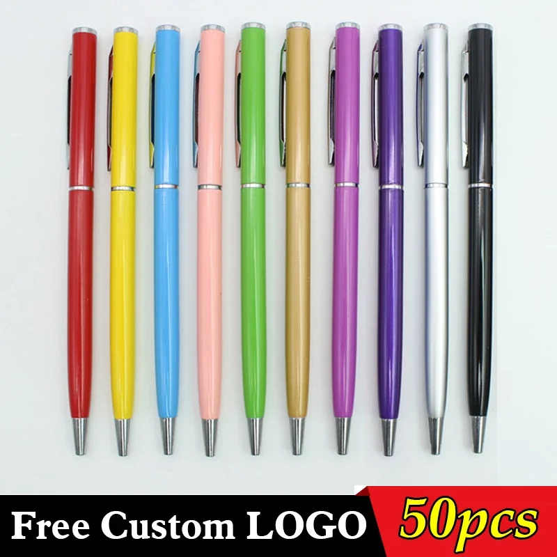 50 Pcs Student Metal Ballpoint Pen Free Custom LOGO Office School Advertising Pen Text Engraving Wholesale Gift Pen