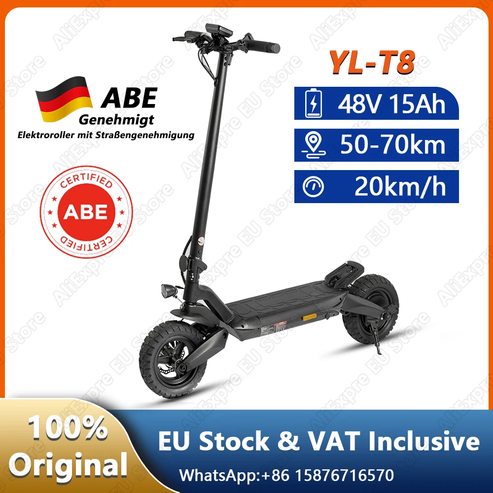 YL-T8 Elektroroller für Erwachsene 48V15Ah Akku mit ABE-Zertifizierung E-Scooter 10-Zoll-Reifen Stadt-Reise E-Scooter