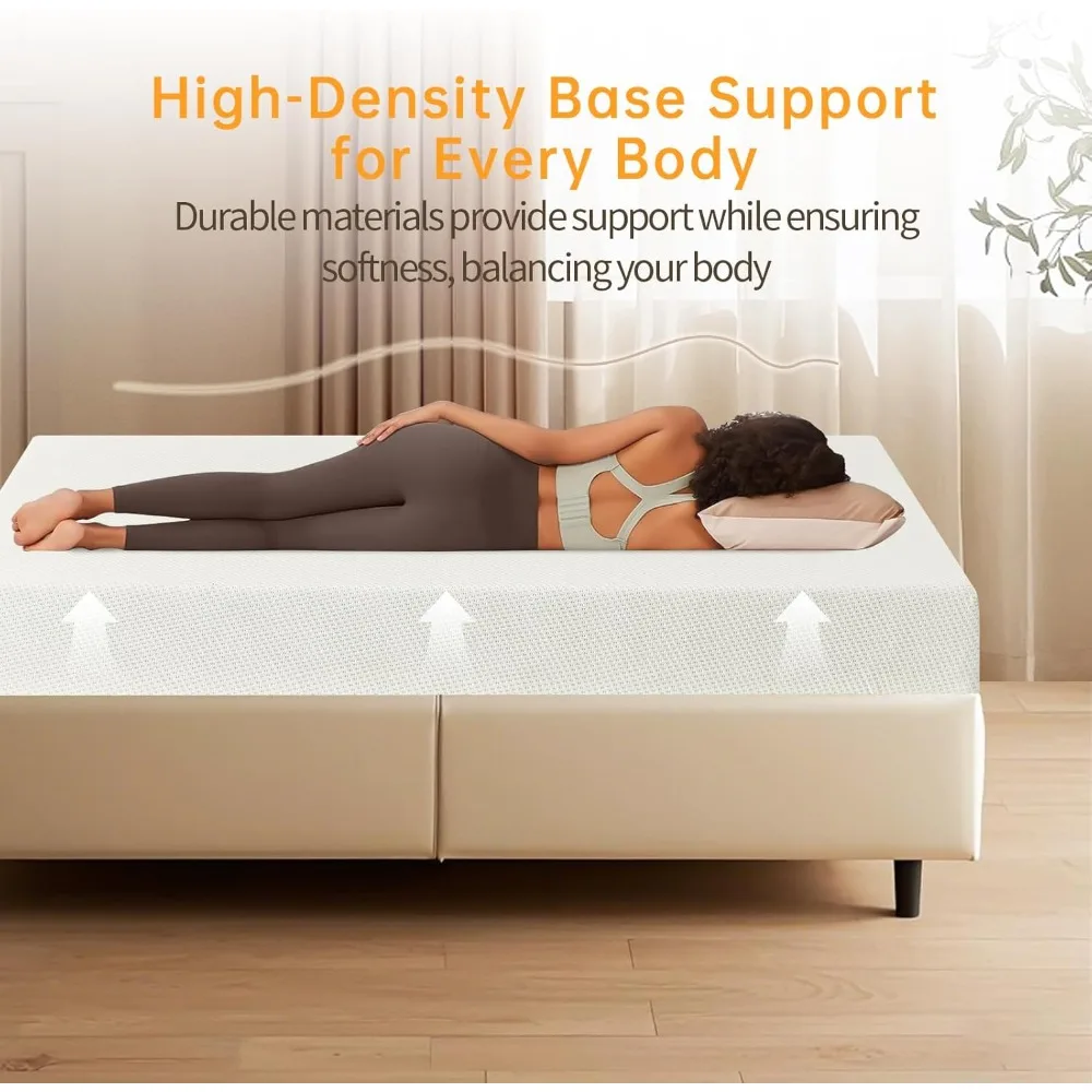 مرتبة مزدوجة للشاي الأخضر مقاس 5 بوصات في صندوق، مرتبة إسفنجية الذاكرة متوسطة الحجم لتخفيف الضغط، غطاء قابل للإزالة والغسل