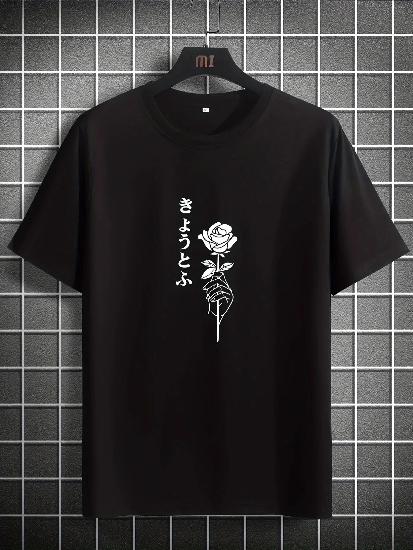 

Pop Summer Men's 100% Pure Cotton Rose Pattern Printed Fashionable Casual Loose Sports Round Neck Short Sleeved T-shirt Top