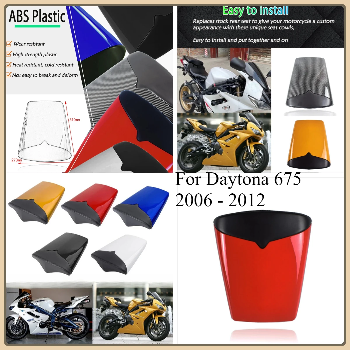 

Обтекатель сиденья мотоцикла ﻿ Для Triumph Daytona 675 2006-2012 чехол на сиденье, обтекатель, обтекатель заднего пассажирского сиденья, аксессуары