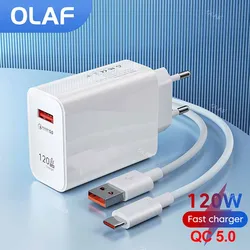 Olaf-cargador USB de 120W, adaptador de corriente de carga rápida QC 5,0, Cable USB tipo C para iPhone 13 Pro, 11, 12, Xiaomi, Samsung 6A