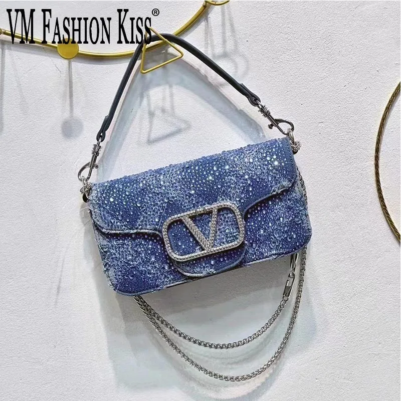 

2025 Elegant And Fashionable Underarm Bag Women Shoulder Bag Denim Diamond Handbag Chain Crossbody Bag Suitable For Daily Use