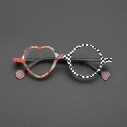 High quality individual hand frosted multicolor glasses frame heart-shaped sweet and cute fashion niche hip hop optical glasses