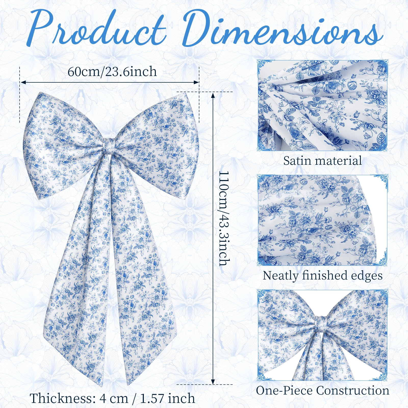 Large Chinoiserie Wreath Bow Decorative Floral Pattern Wreath Bow for Wedding Floral Arrangements Party Backdrops Home Decor