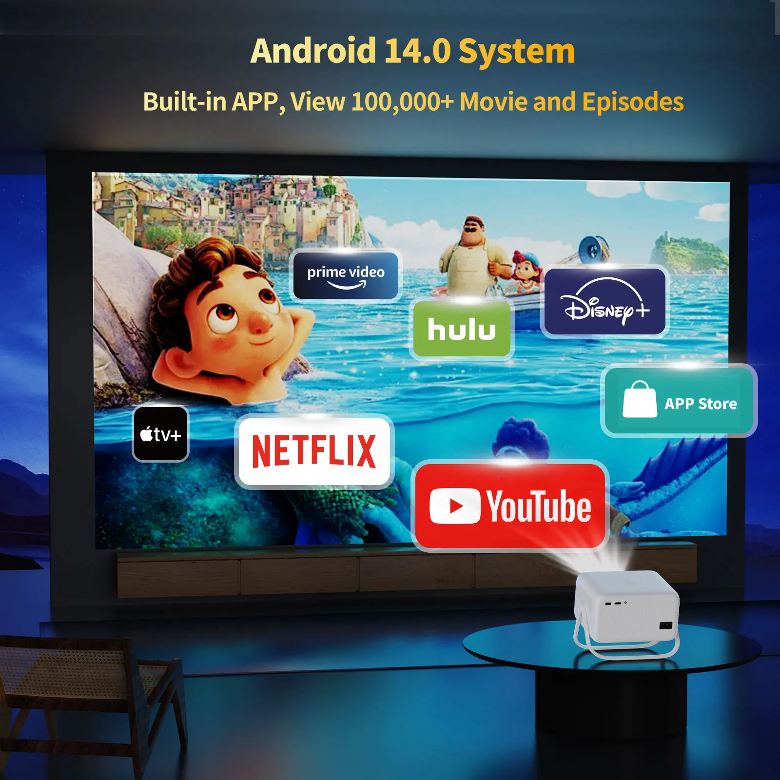 

Проектор Velec 8K с декодированием видео TP350, 650 ANSI, 1080P, автофокус, Android 14, H726, портативный, для улицы, умный домашний кинотеатр