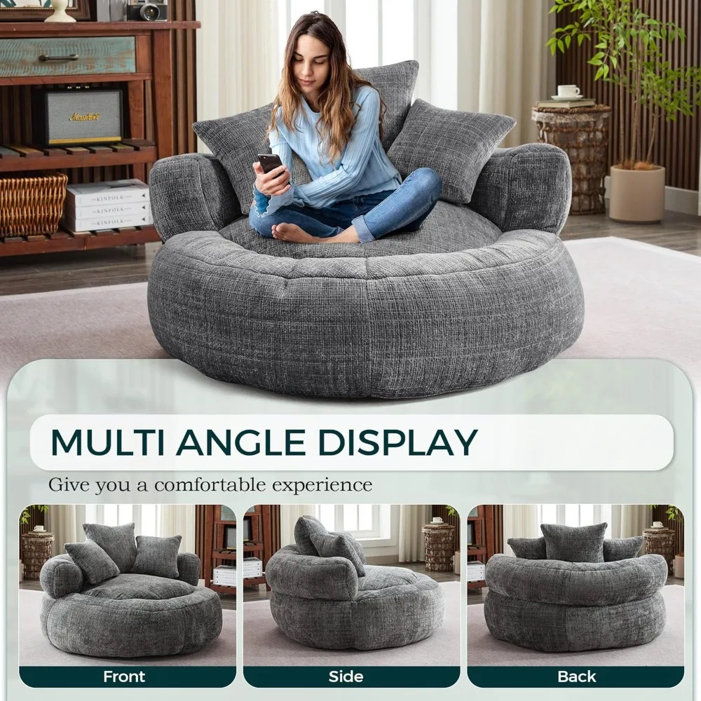 Bean Bag Chairs for Adults, Large Oversized Bean Bag Sofa Chairs Couch with Pillows, Stuffed Round Sofa Chair with Foam Filled