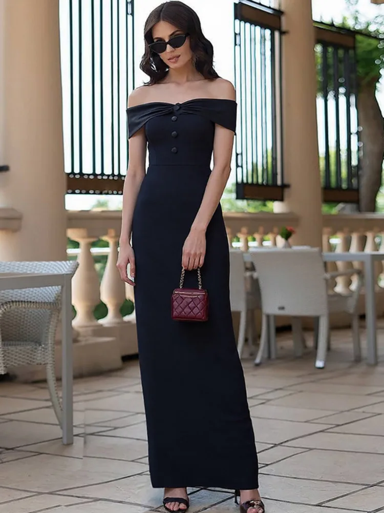 XIAOTANG – robe Maxi Sexy sans bretelles, épaules dénudées, noire, élégante, taille haute, sans manches, dos nu, moulante, fendue, robe de Club