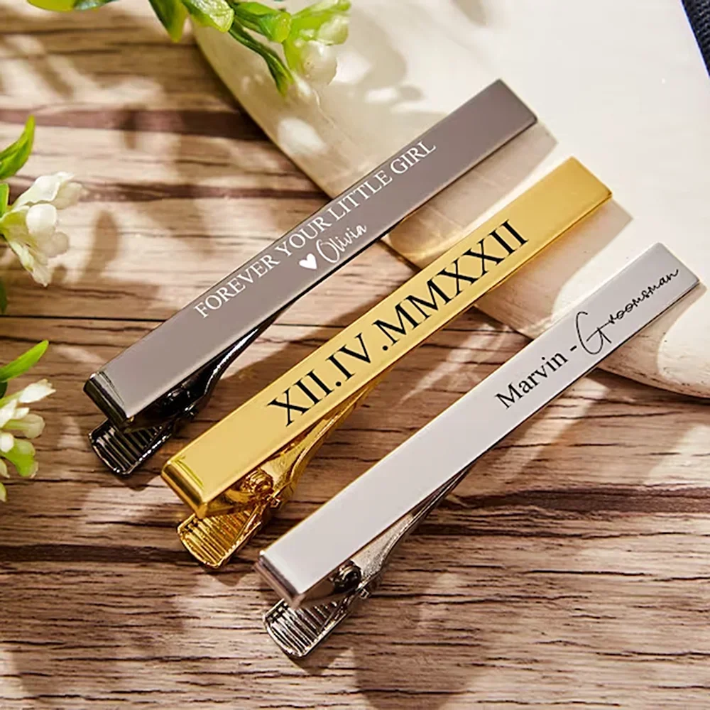 Custom Tie Clips for Men Stainless Steel Man Initials Luxury Suit Tie Personalised Engraved Name Tie Clip Wedding Groomsmen Gift