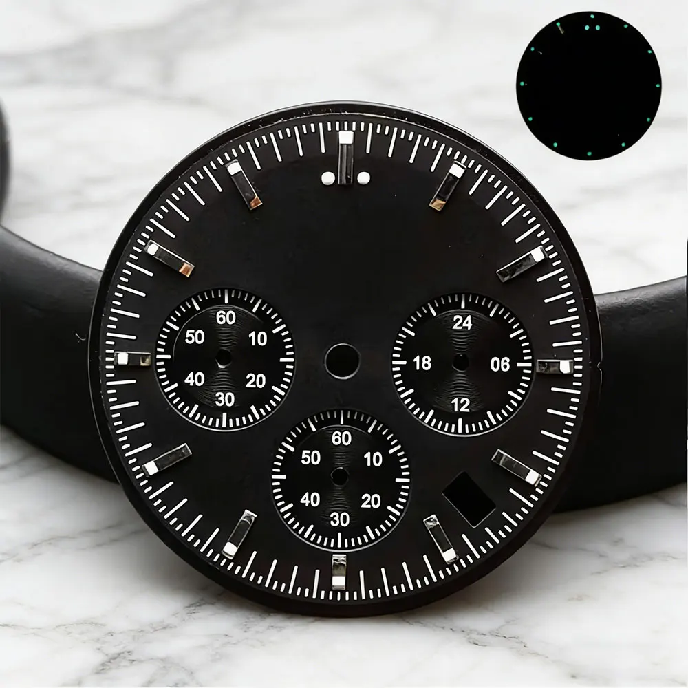 32.5mm Speedmaster Dial C3 Luminous Suitable for VK63 Quartz Movement Replacement Chronometer Watch Spare Parts
