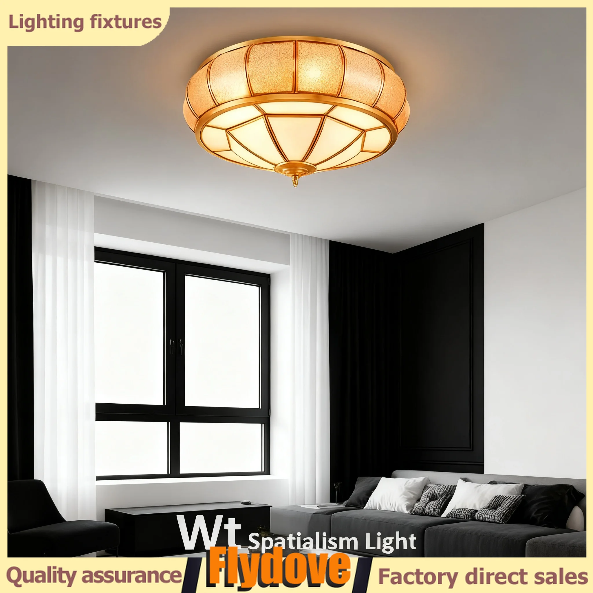 

Retro American Golden Copper Glass Pendant Creative Home Lighting Fixtures Living Room Bedroom Study Villa LED Ceiling Light