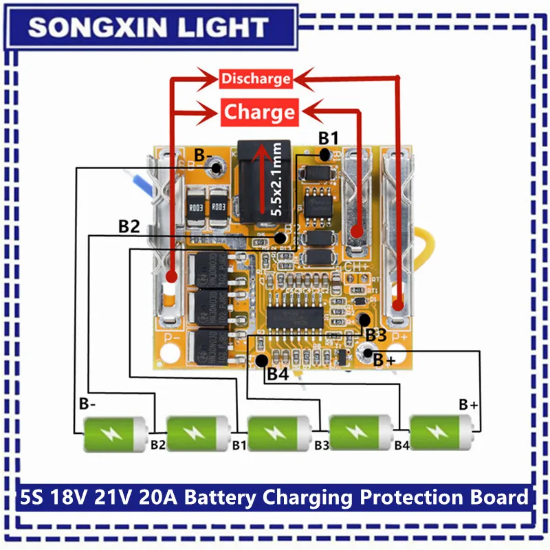 5S 18V 21V 20A Battery Charging Protection Board Li-Ion Lithium Battery Pack Protection Circuit Board BMS Module For Power Tools