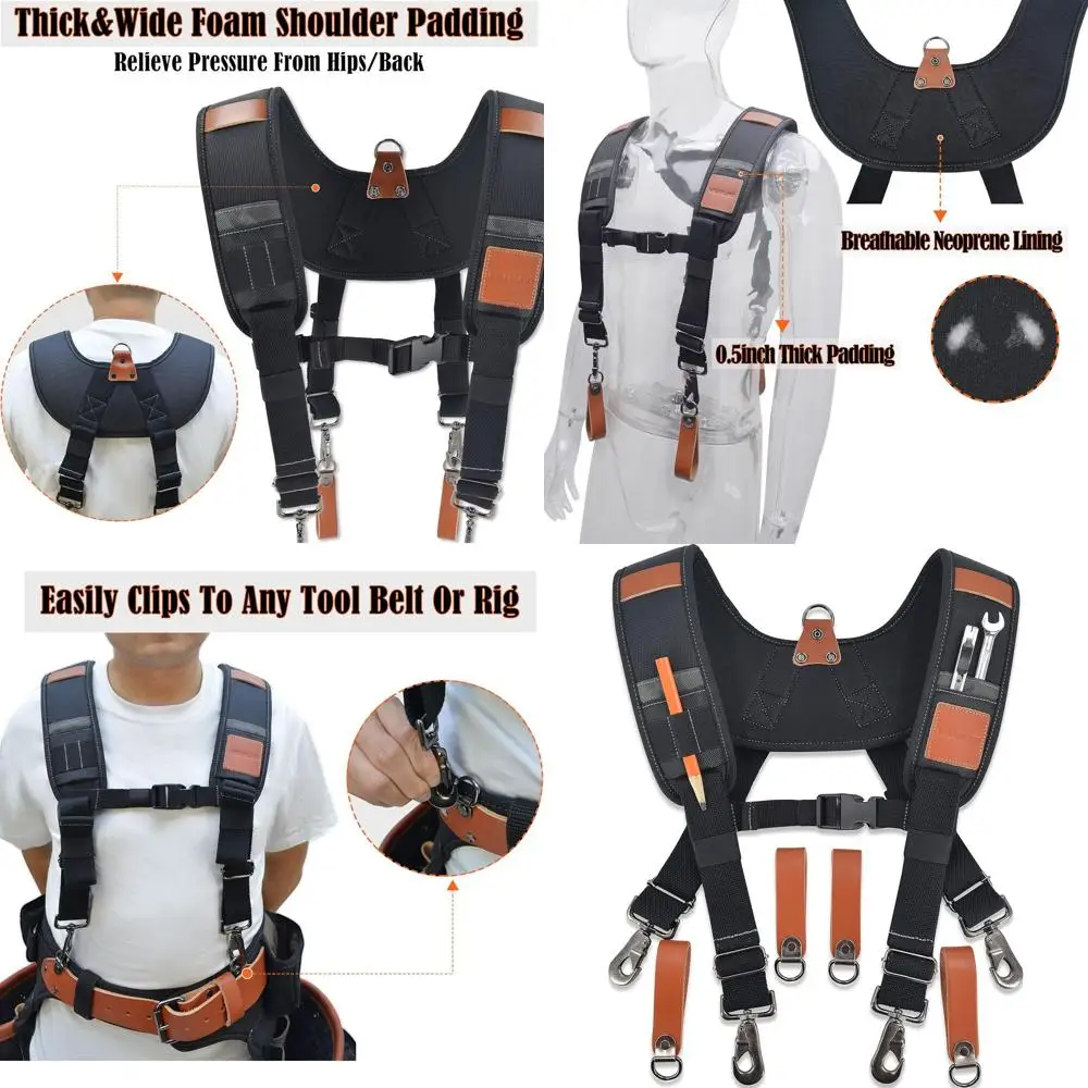 

Прочный кожаный пояс для инструментов с подтяжками, идеально подходит для строителей