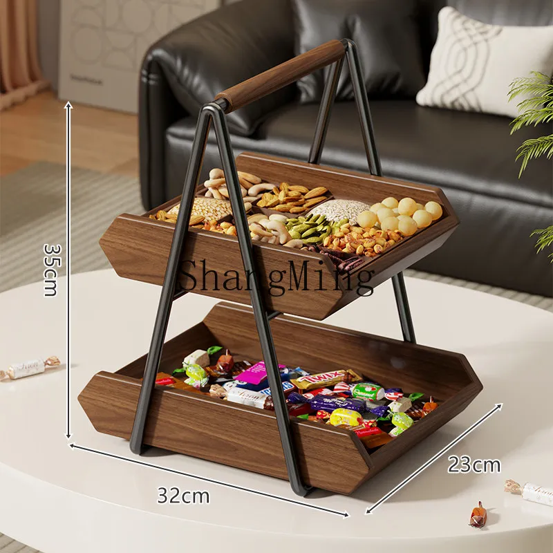 

FG solid wood fruit plate household desktop multi-layer shelf living room coffee table countertop snacks dried fruit shelf