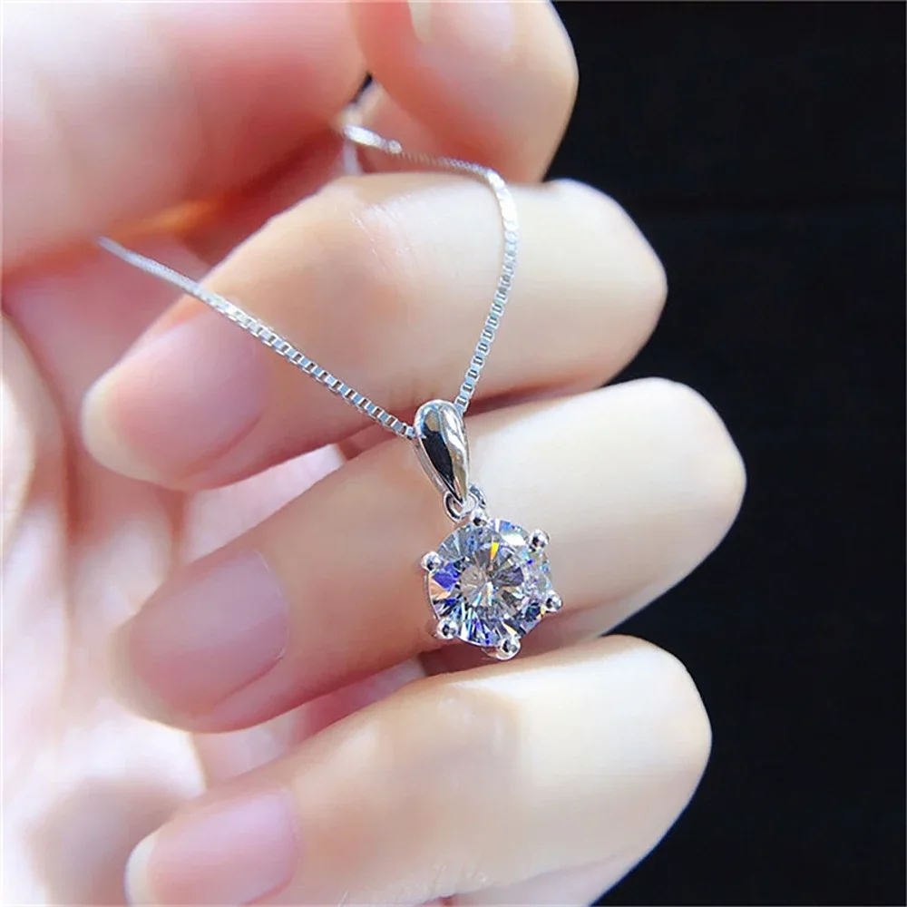 2CT Real Moissanite Pendant Necklace For Women 18K White Gold Plated 925 Sterling Silver Bridal Choker Fine Jewelry Party Gift