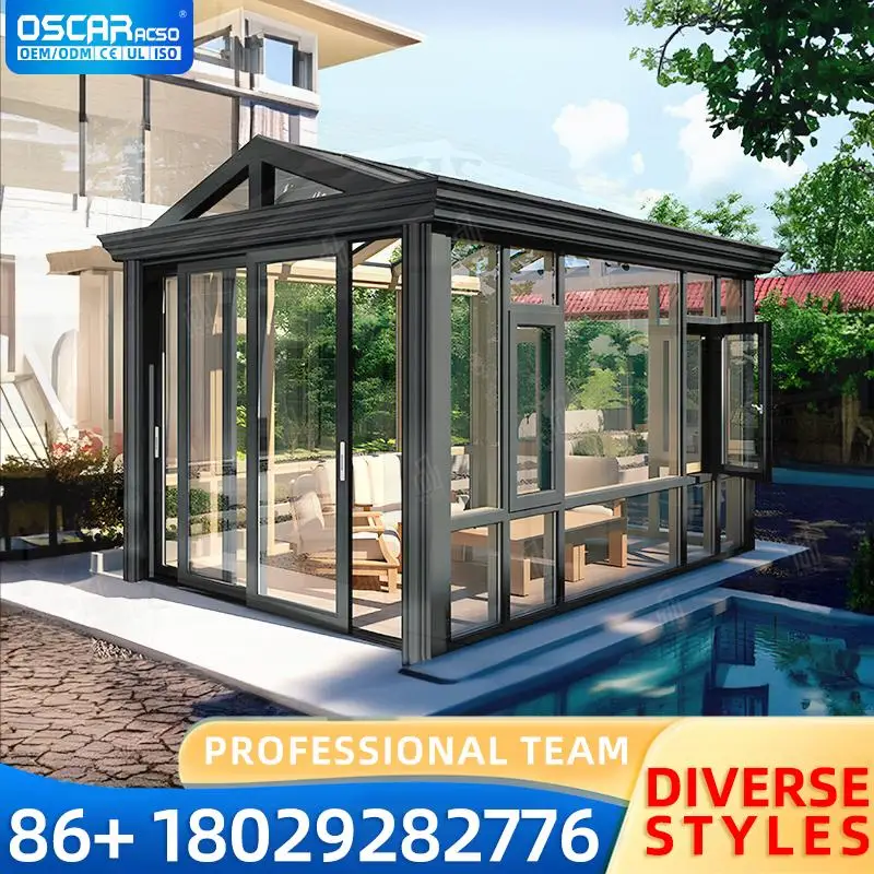 

Modern Design Flat Roof Glass Aluminum Sunroom Waterproof Feature Outdoor Villa Living Pergola sunroom