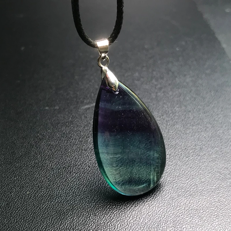 Natural Rainbow Fluorite Pendant Solid 925 Silver Gemstone 20*35mm for Women Lady Girl Necklace Wedding Party Fine Jewelry Gift - view 3